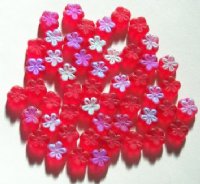 50 8mm Transparent Matte Red 5 Petal Flower Beads